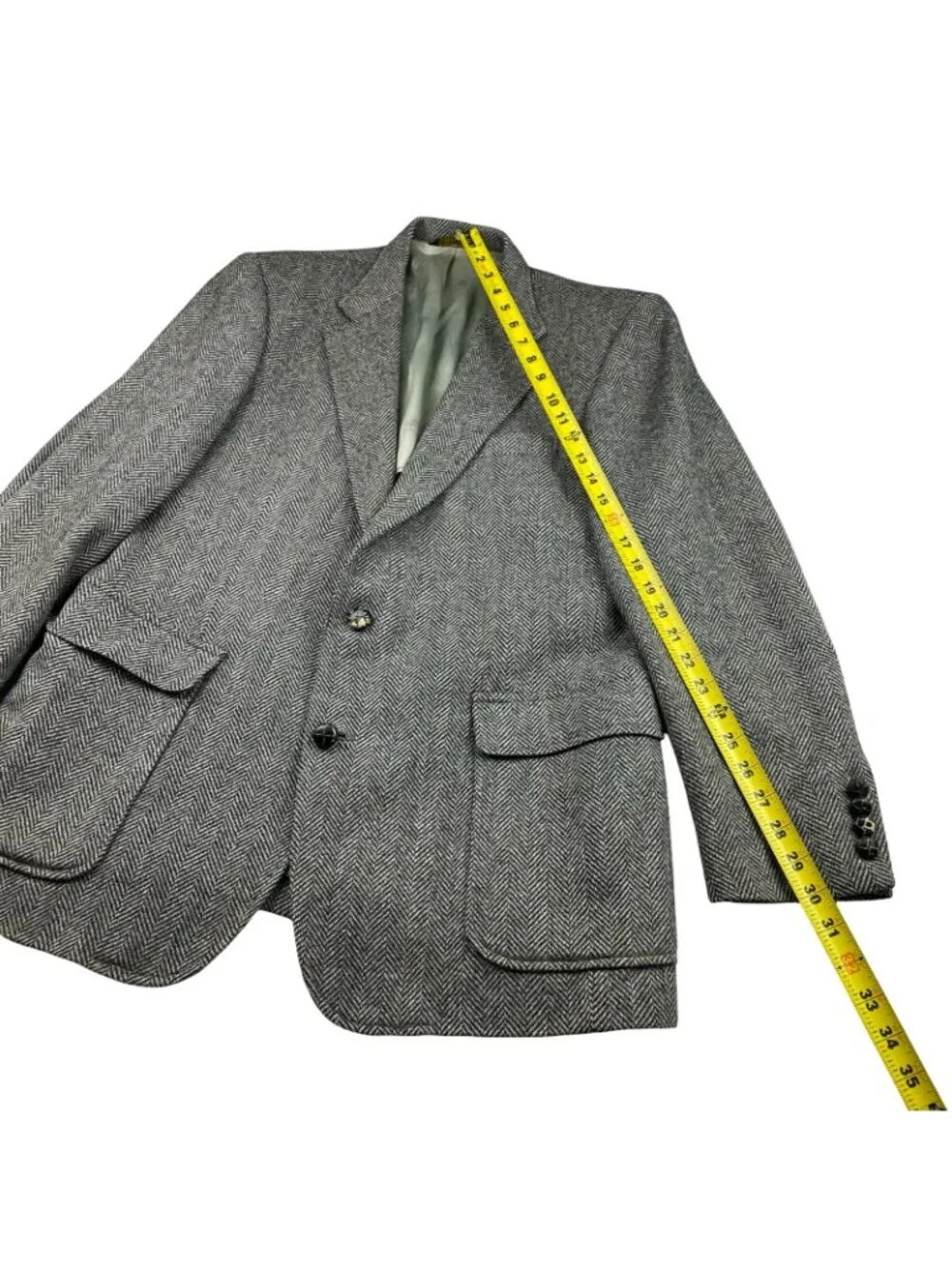 VTG Imperial Haggar Men's 100% Wool Tweed Blazer Gray Herringbone • USA • 42R